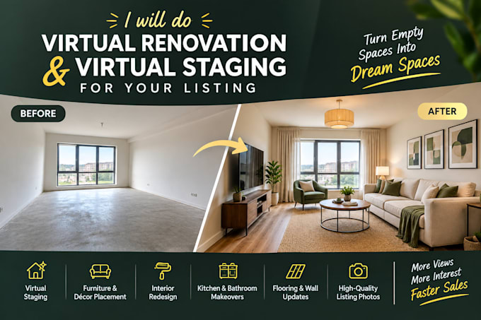 do virtual renovation and virtual staging for your listing