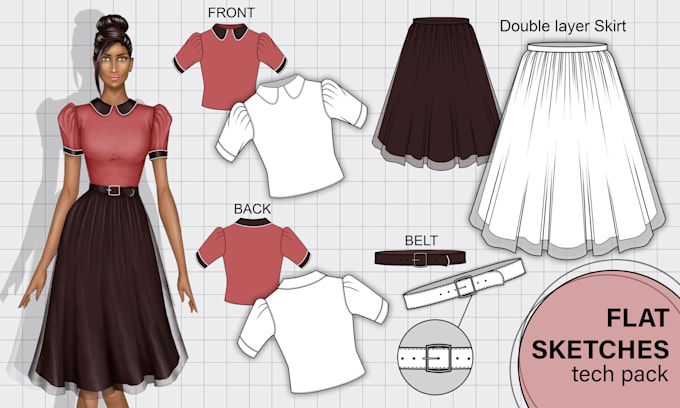 do professional technical flat sketch and tech packs
