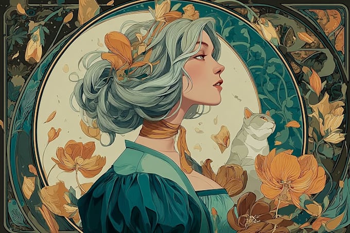 create illustrations in art nouveau style