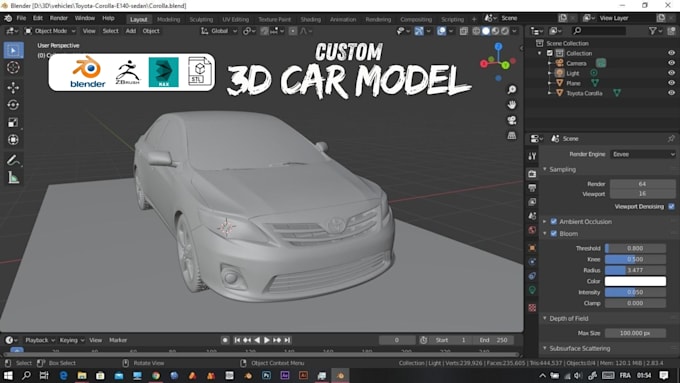 create custom 3d car modeling, car rendering, fivem car for game and 3d printing