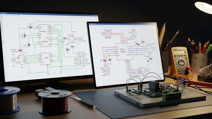 design pcb schematic, layout, and build rs485 communication hardware prototype