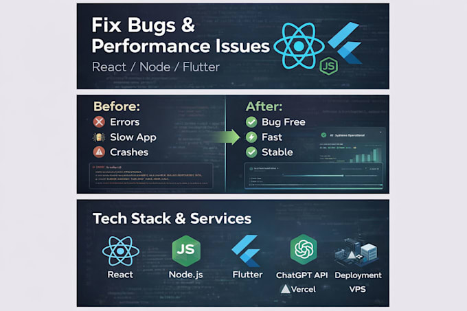 fix bugs errors performance issues in your zoho react node flutter app