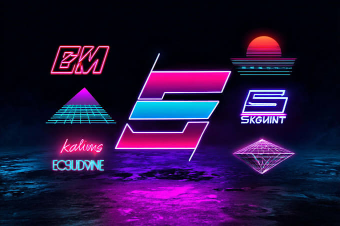 design 80s futuristic synthwave retro logo with neon