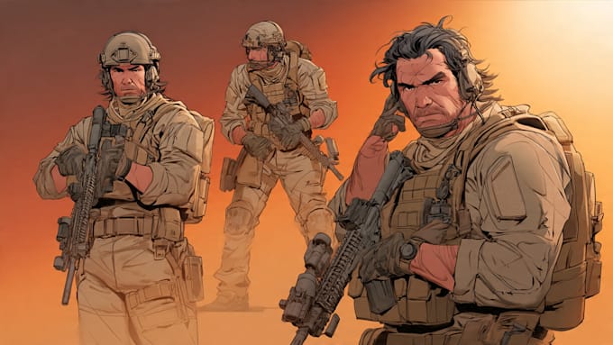 draw military concept art , monsters and characters