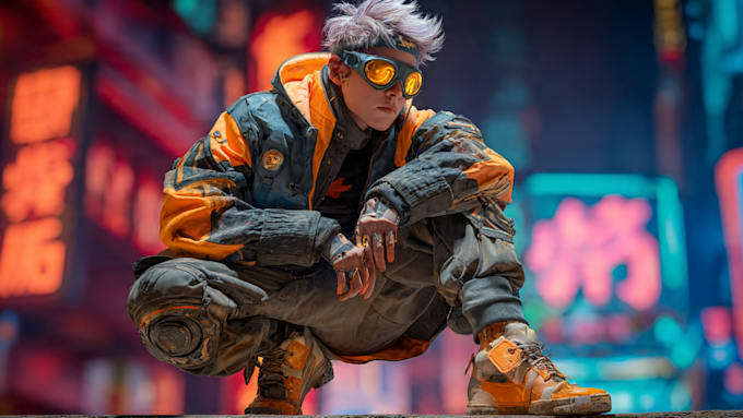illustrate you as a cyberpunk style character