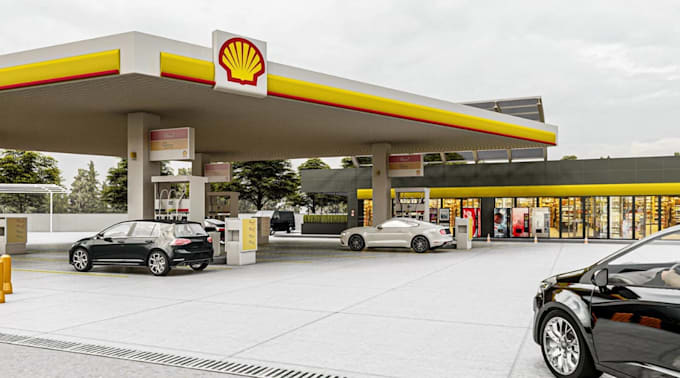 model 3d filling station, convenience store, gas station cgi rendering,site plan