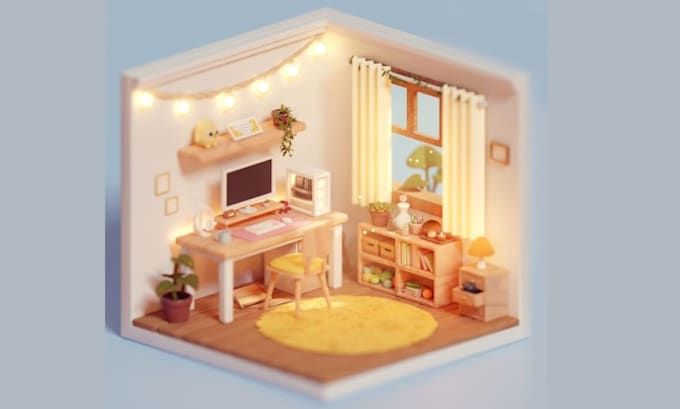create isometric 3d bathroom, kitchen, living room concept and 3d rendering