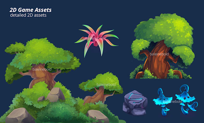 create 2d game assets, icons, game props and UI