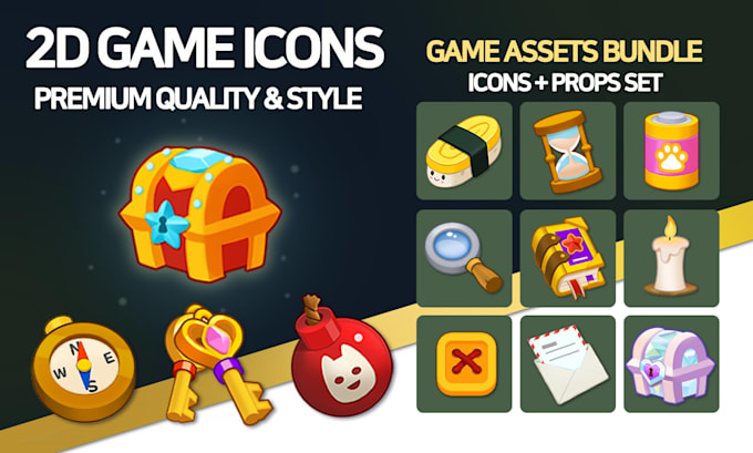 casual game icons and objects for mobile games
