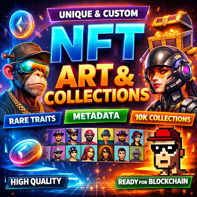 create unique, acctractive and generate a full nft collection with metadata