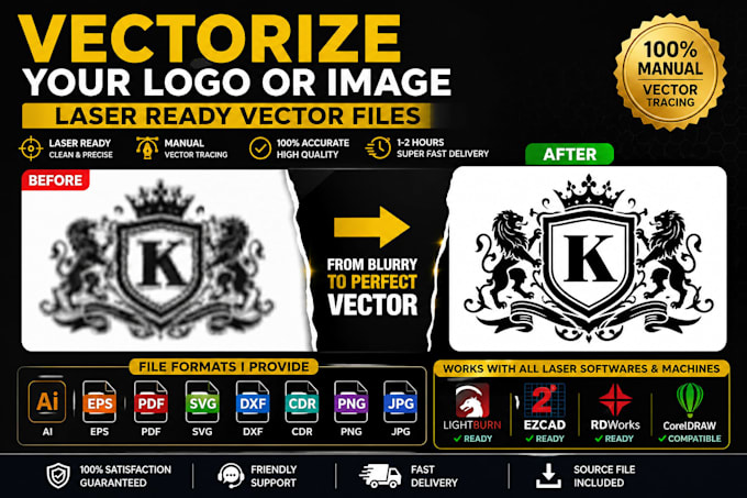 vectorize your logo or images for laser engraving dxf, svg