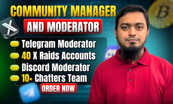 be your telegram community manager, moderator or 10 chatters in crypto project
