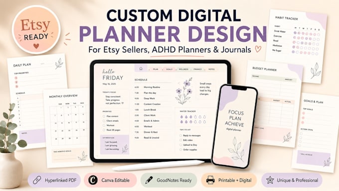 design custom etsy adhd digital planner hyperlinked planner for ipad goodnotes