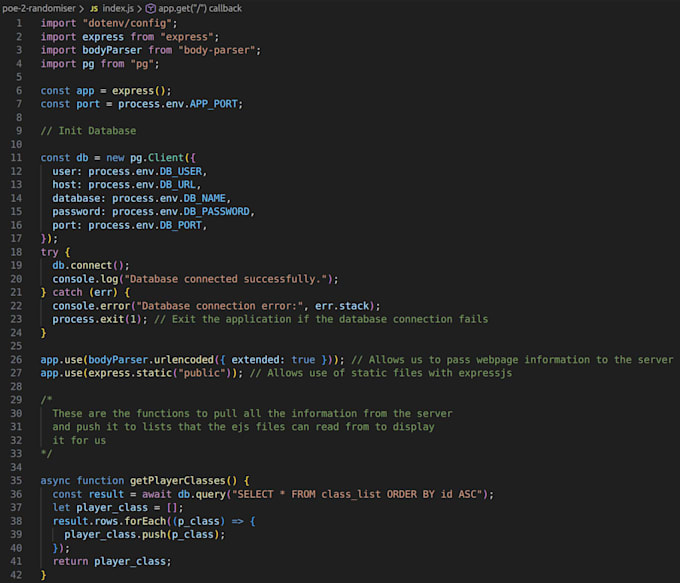 build a small node express backend feature or API with postgresql