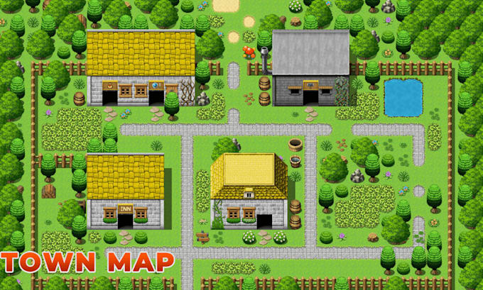 create 2d top down pixel art tileset, tilemap, game environment, and rpg assets