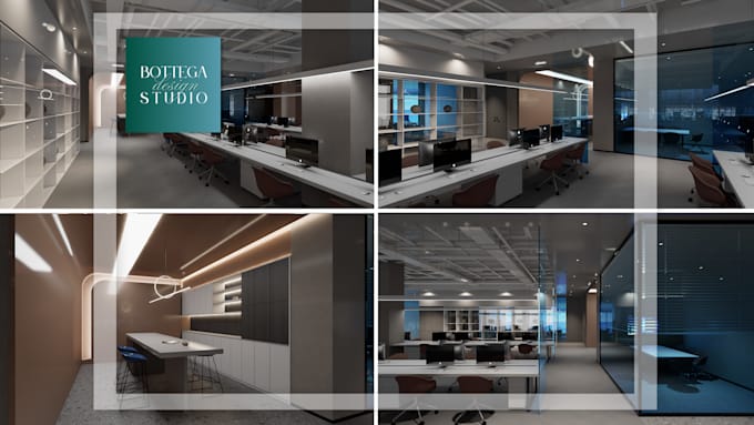 design and render office, workplace, studio, and corporate interiors