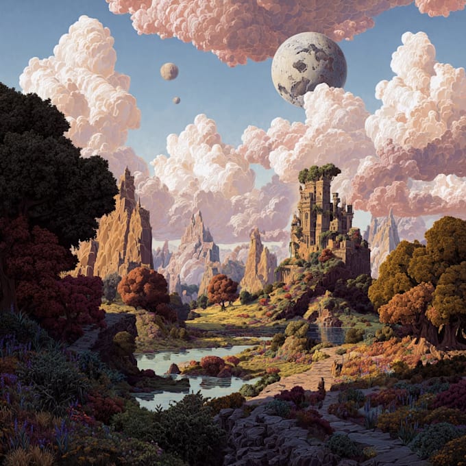 create stunning fantasy landscape, background illustration