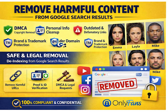 remove harmful, defamatory, dmca, stolen content from google search results