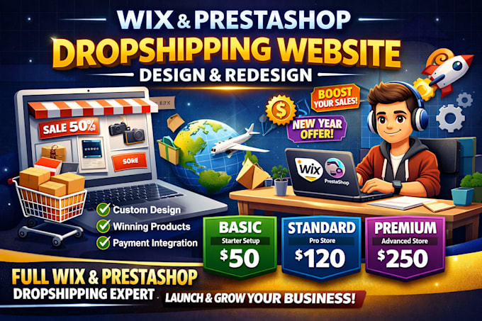 create setup wix prestashop dropshipping website design and redesign development