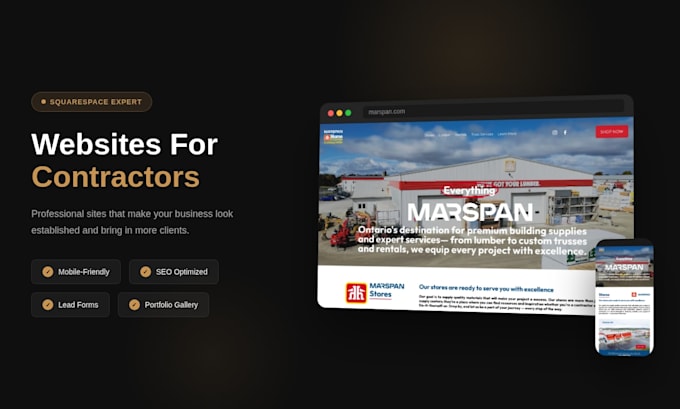 design a professional squarespace website for contractors