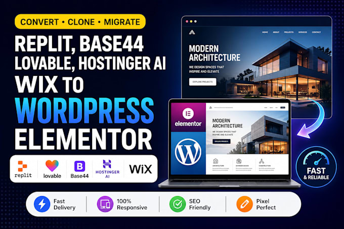 convert or clone replit, lovable base44, hostinger ai wix to wordpress elementor