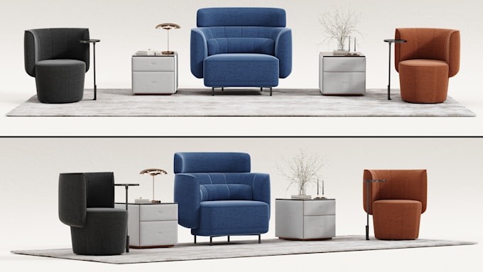 do modern chair and lounge rendering and imaging