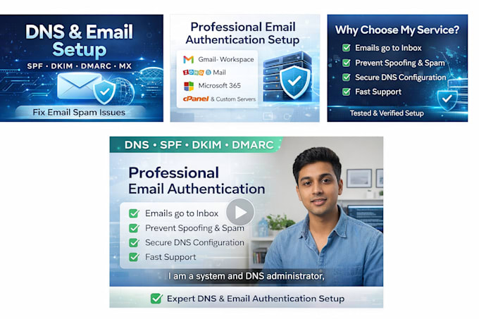 setup or fix dns, spf, dkim, dmarc and mx records