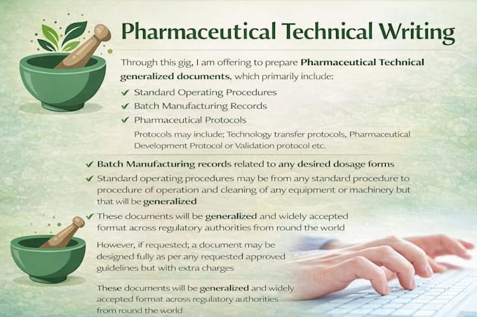prepare pharmaceutical technical sops, bmrs and protocols