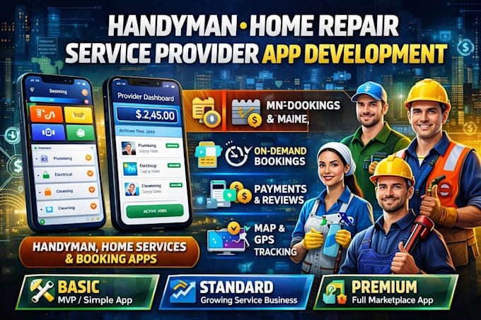 develop handyman app, home repair app, service provider app, construction app