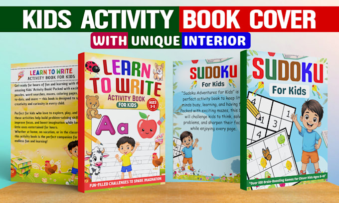 create kids activity book cover with custom interior for amazon KDP