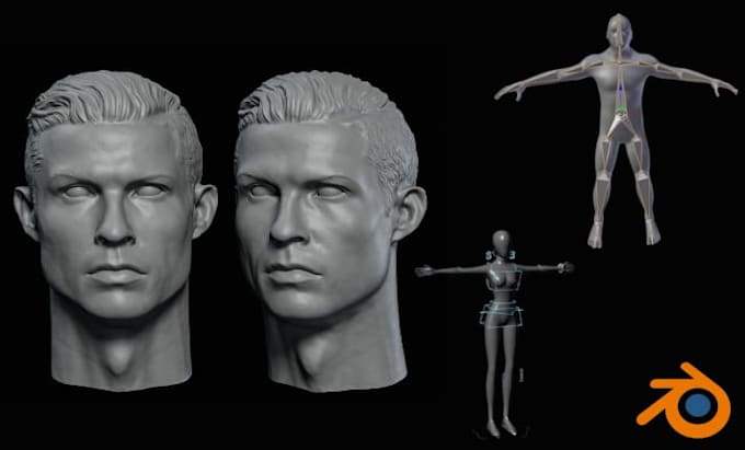do 3d head model, face model, body model and rigging for game printing, stl
