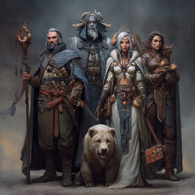 create fantasy or dnd party illustration
