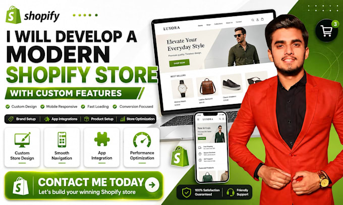 develop a modern shopify store with custom features