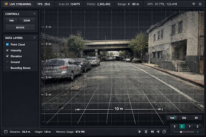 develop real time lidar point cloud viewer software or streaming tool