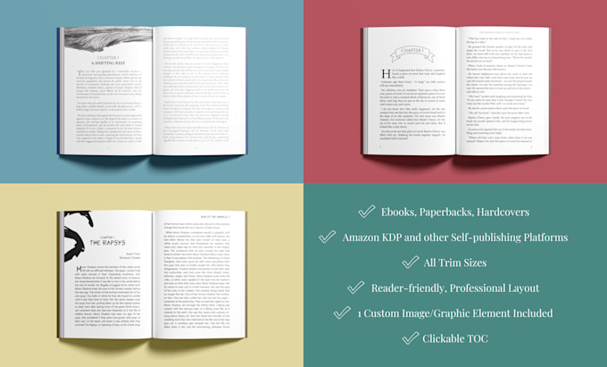 do book layout formatting for amazon KDP, paperbacks, ebooks