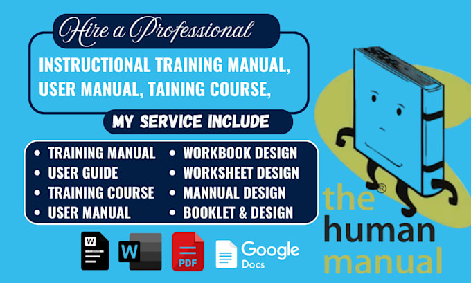 create instructional training manual, training course, user guide, workbook