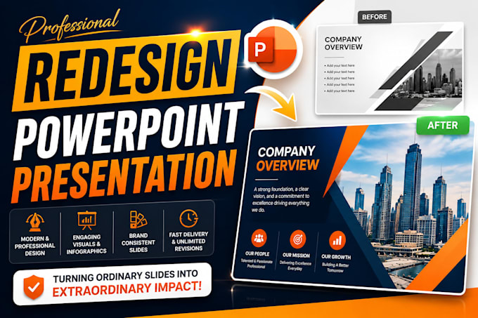design, redesign pitch deck, powerpoint presentation, google slides and canva