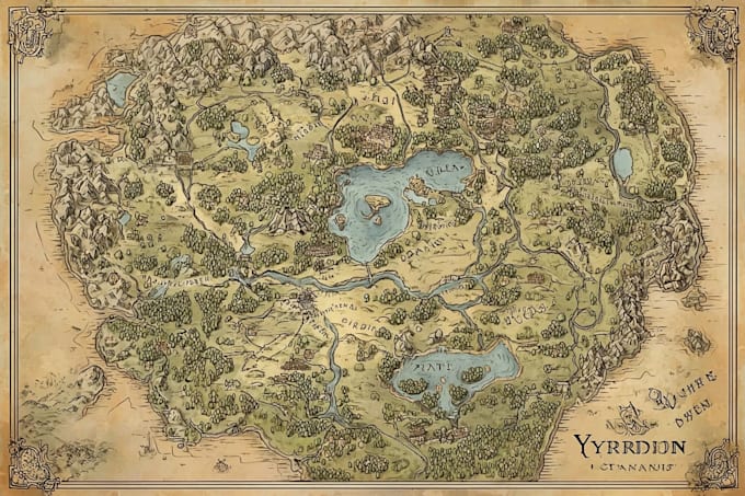 create a unique fantasy land map in a hand drawn style