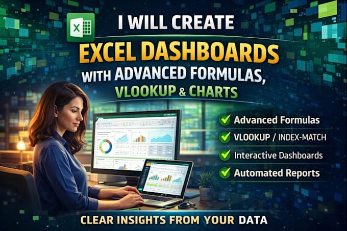 create excel dashboards with advanced formulas, vlookup, and charts