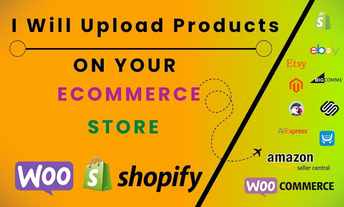 ecommerce product upload, product listing on shopify, woocommerce, wix, amazon