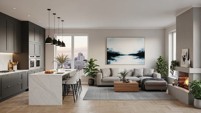Design and decor a kitchen living room interior with realistic 3d ...