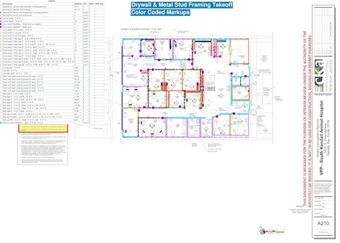 do drywall metal stud framing takeoff and material cost estimation
