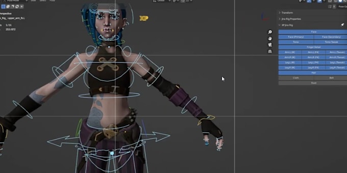 3d jinx character full body rig, weight paint,ik fk,cloth hair rig ...