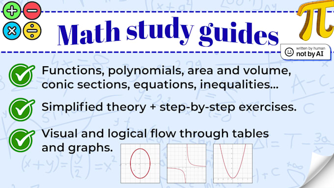 write and design a math study guide with problems explained