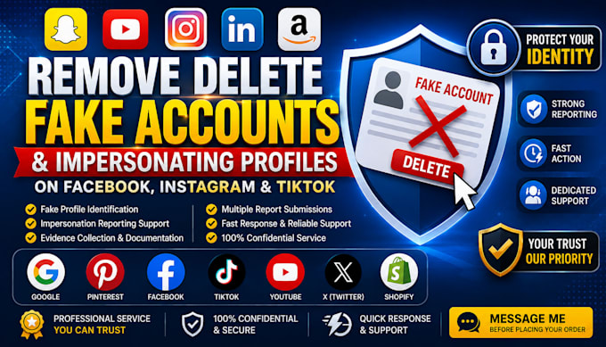 remove delete fake accounts impersonating profiles on facebook instagram tiktok