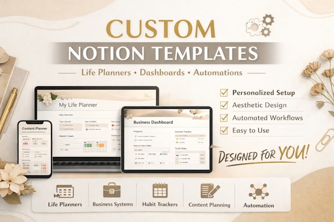 design custom notion template, dashboard, and planners