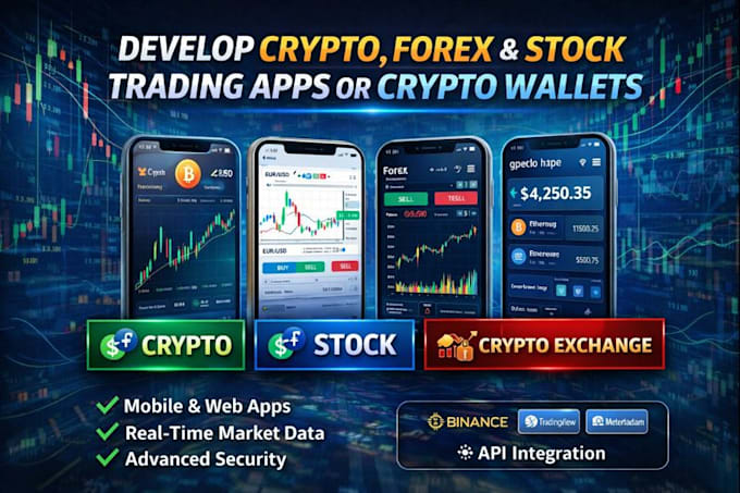 develop crypto trading app, forex trading app, stock trading app crypto wallet