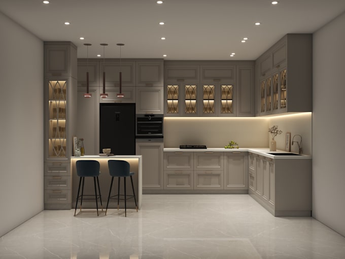 create stunning 3d kitchen design and realistic rendering