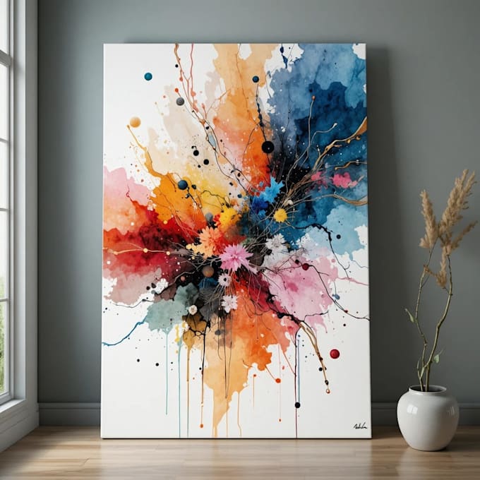 design abstract watercolor canvas wall art
