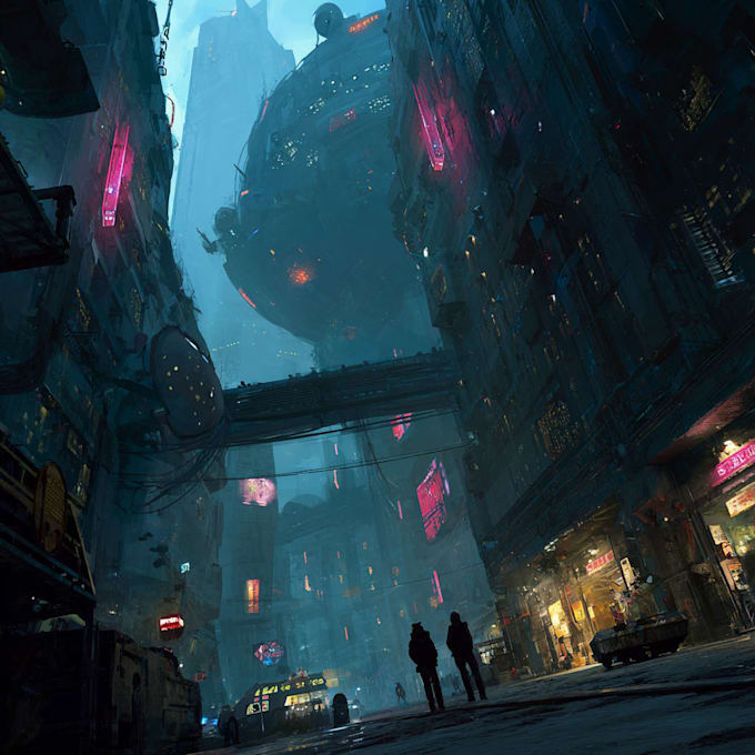 draw a cyberpunk futuristic city illustration